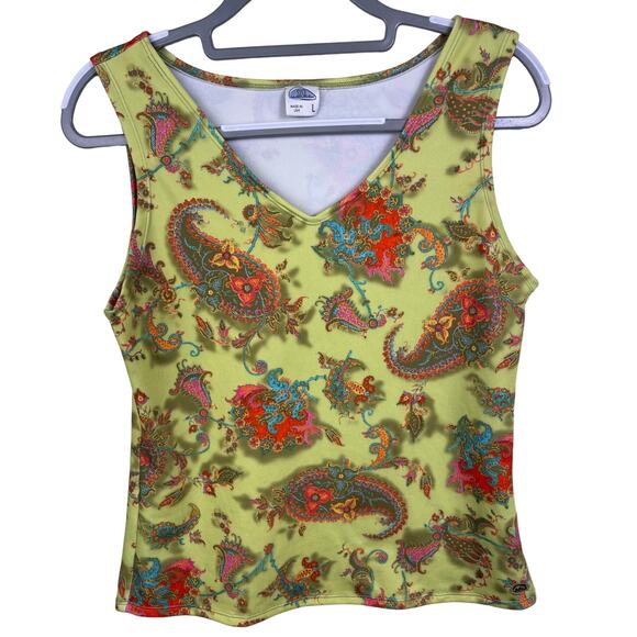Women's Melika Bright Green and Multicolor Paisley Tank Top - Picture 1 of 3
